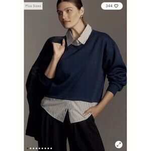 Anthropology Maeve Women's Layered Oversized Twofer Sweatshirt Top Navy - S